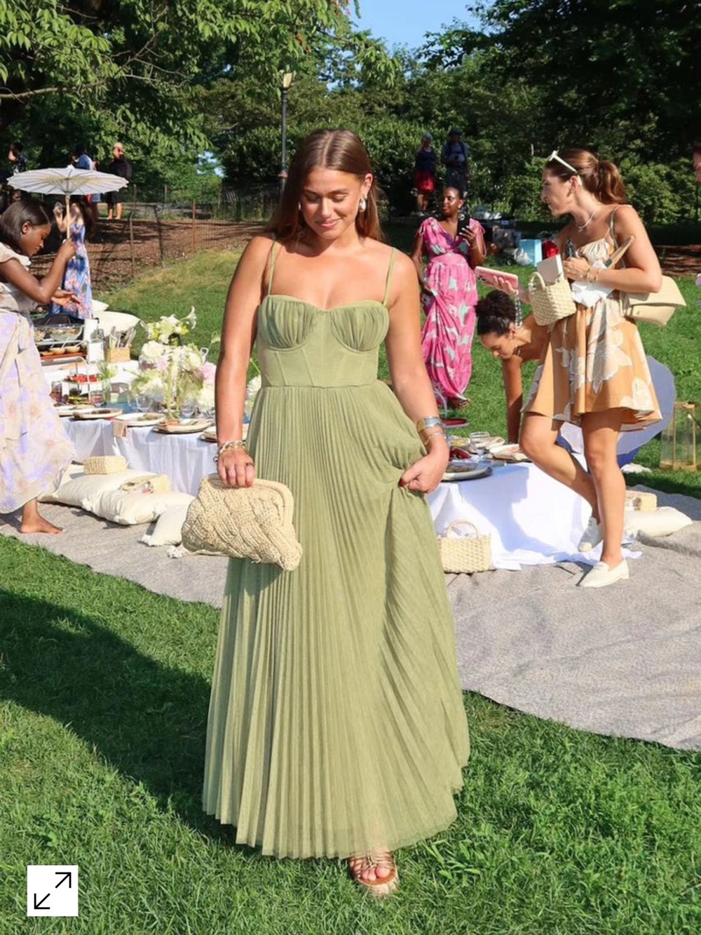 Olive Green Pleated Maxi Dress with Bustier Bodice